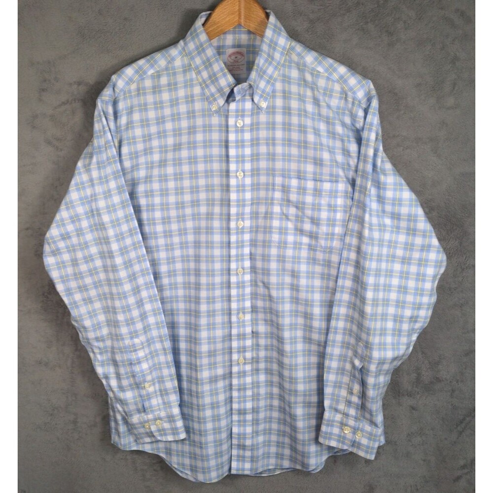 Brooks Brothers Shirt Mens Medium Blue Plaid Original Polo Button Down Oxford